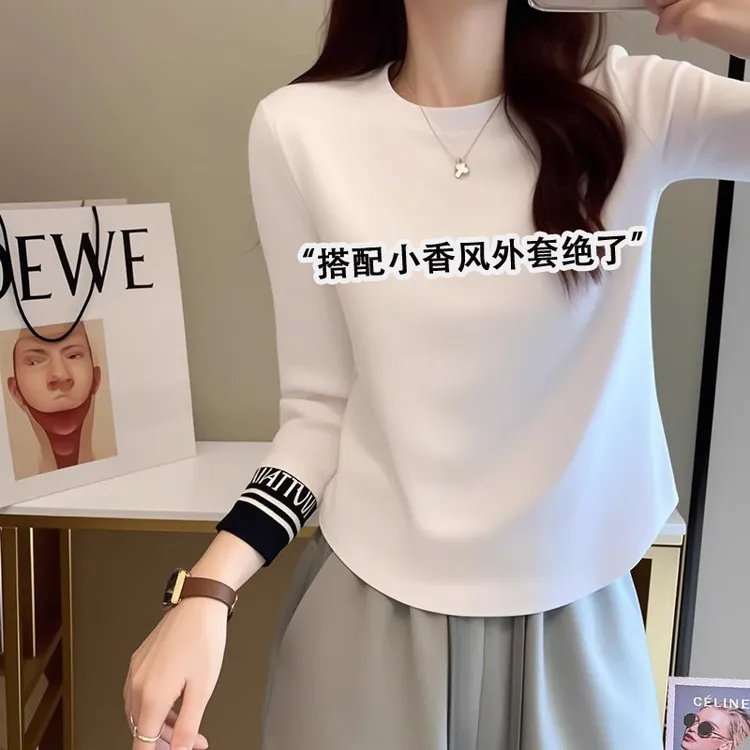 欧货纯棉白色长袖T恤女2025新款春秋修身内搭打底衫辣妹短款上衣