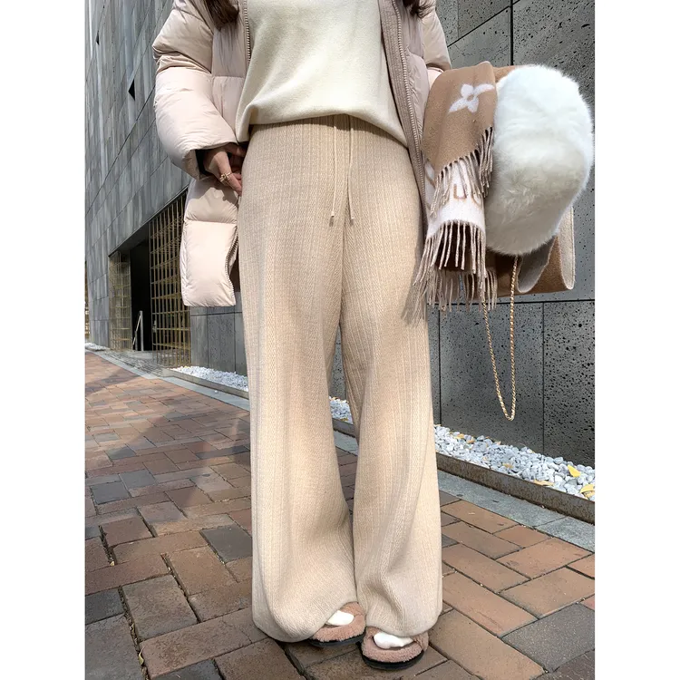 脚趾筋冬日半永久 全员自留竖条肌理厚绒针织裤微胖MM大码