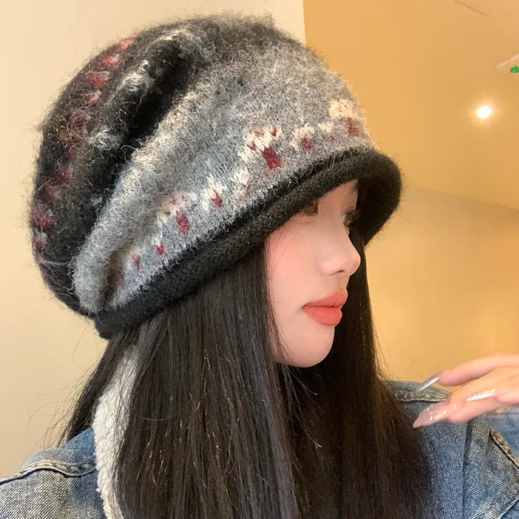 费尔岛风卷边堆堆帽女秋冬复古显脸小冷帽慵懒风防寒保暖包头帽子