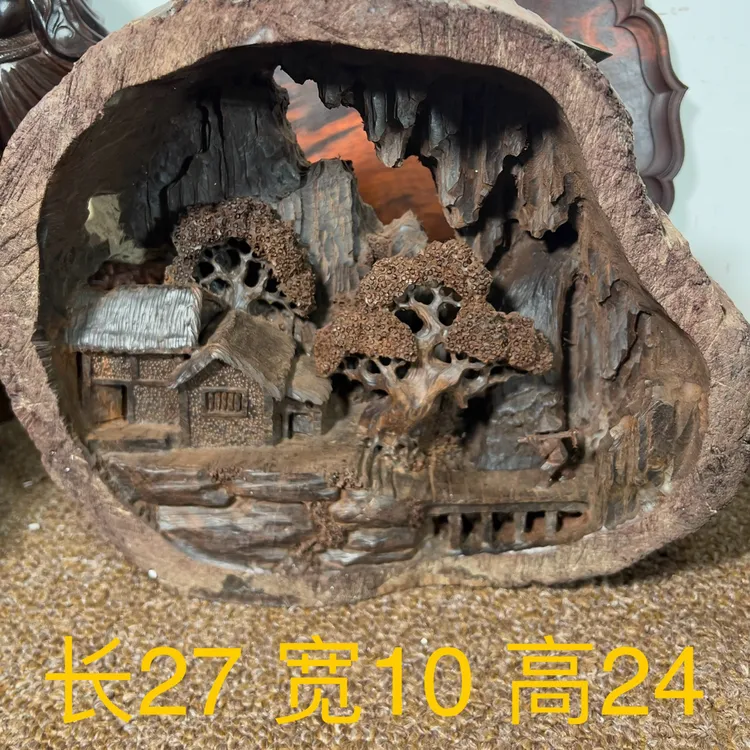 老挝大红酸枝交趾黄檀风化老料意境摆件山里人家倒流香