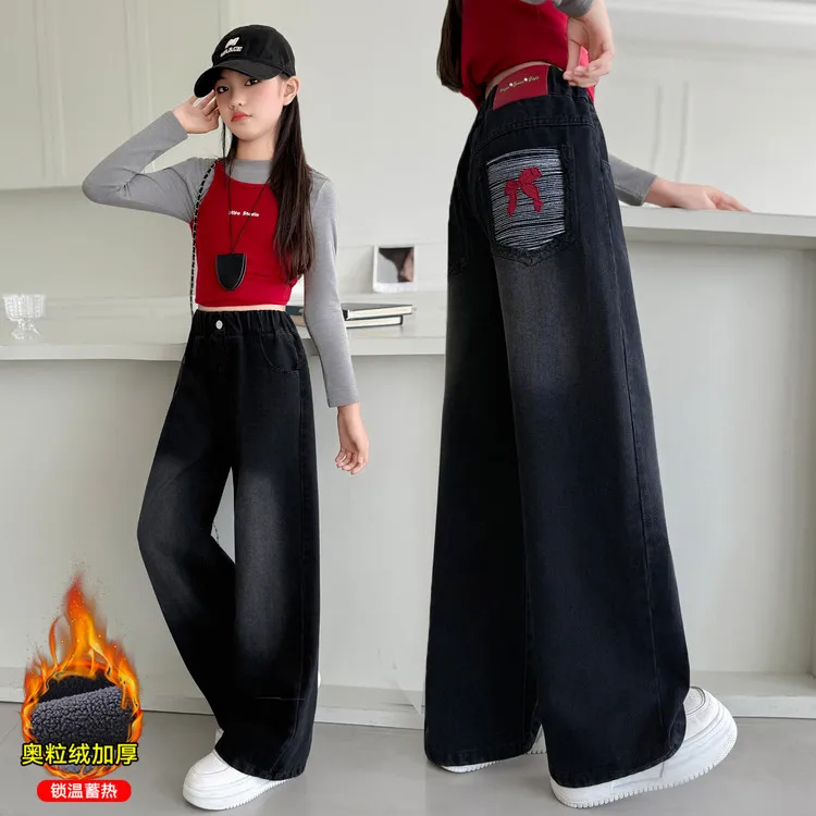 女童秋冬季牛仔裤2025儿童新款一体加绒蓄热保暖女孩加厚冬季裤子