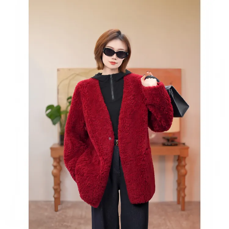 IDENTIFIES/易缔媤羊毛毛绒秋冬落外套短款加绒加厚款E43376保暖