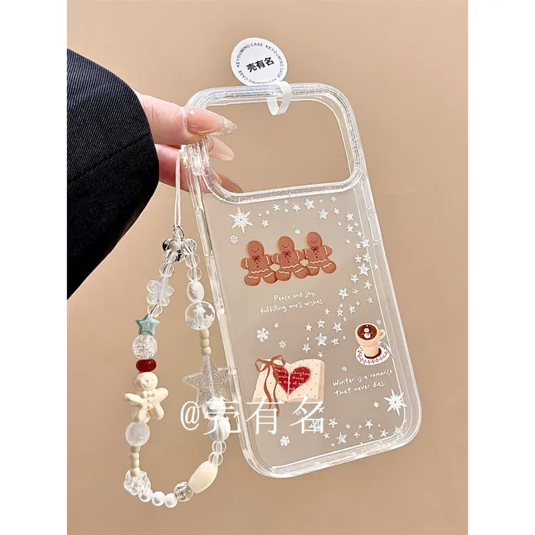 创意白色底星星姜饼人手链条适用苹果17手机壳iPhone16/15/14个性