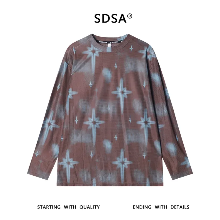 夏季高级感新款韩系扎染撞色长袖T恤透气舒适百搭潮流情侣上衣