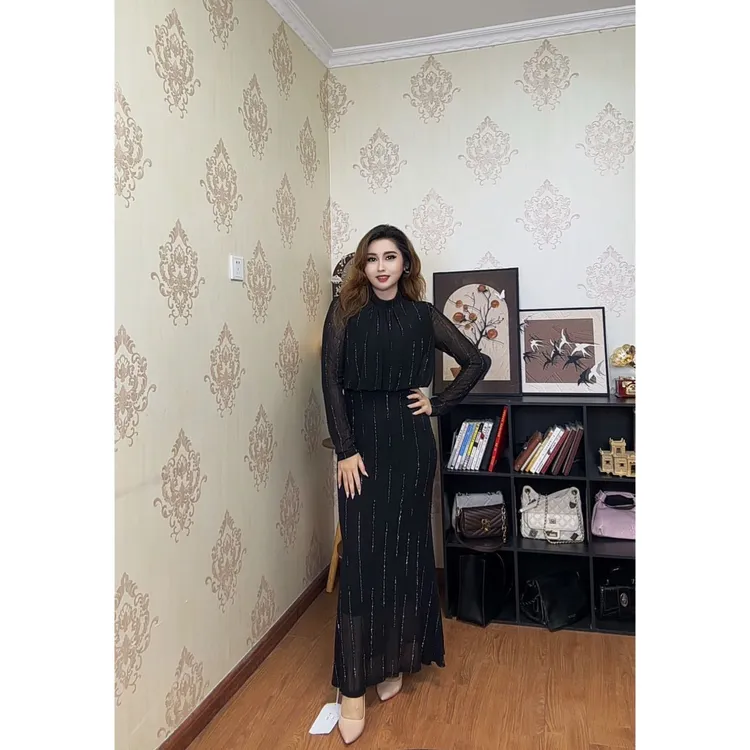 9903【包邮】高级高领气质新款烫钻女装连衣裙