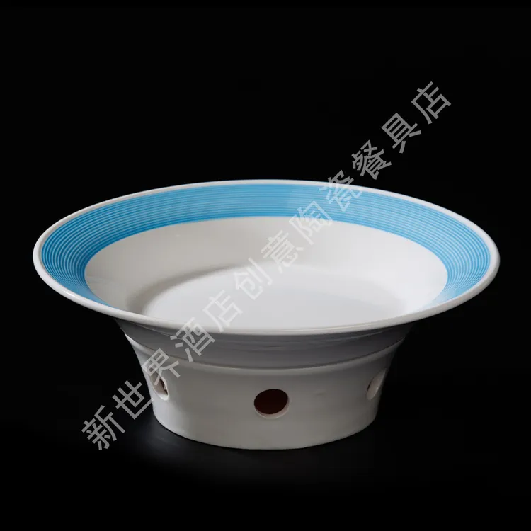 10英寸汉斯盘蓝白盘子保温酒店陶瓷家用菜盘圆形商用意面盘西餐盘