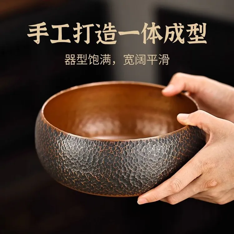 特大号手工镶银杏叶纯铜茶洗家用茶洗杯碗日式禅意水盂茶渣缸茶道