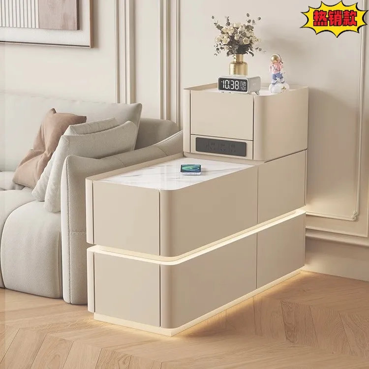 智能沙发边柜客厅收纳侧边几实木置物柜多功能无线充电沙发边柜