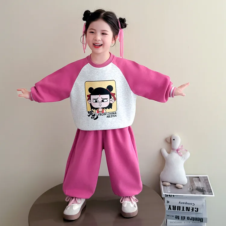 哪吒儿童服装女宝秋季长袖卫衣套装2025新款小女孩春秋装卡通衣服