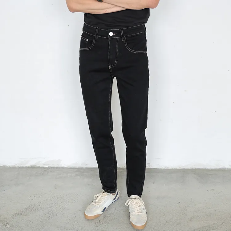 黑色牛仔裤男修身小脚2025春夏简约百搭弹性贴身裤子韩版水洗长裤
