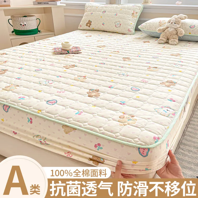 纯棉床笠单件全棉加厚夹棉床罩儿童床垫套保护罩防滑隔脏床单床套