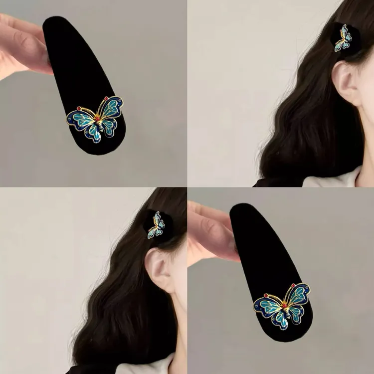 新中式复古高级感丝绒滴油蝴蝶水滴发夹小众设计刘海bb夹发饰