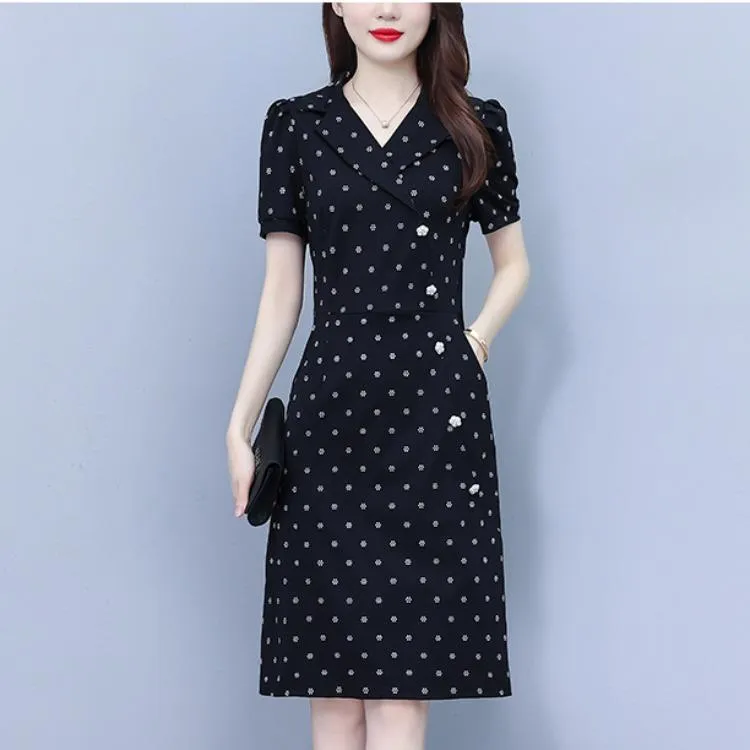 设计感时尚优雅气质西装领连衣裙修身显瘦减龄中长裙2025夏季新款