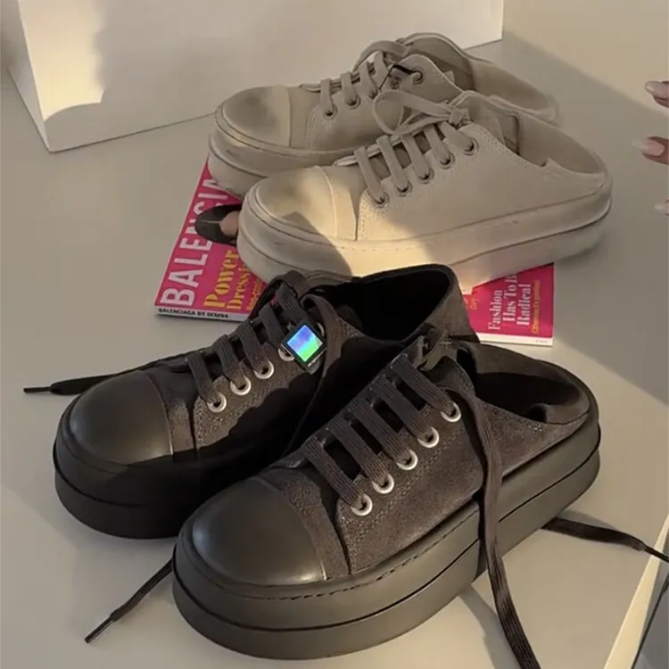 诗歌兰真皮厚底增高帆布鞋女2025新款百搭低帮休闲运动板鞋993-13