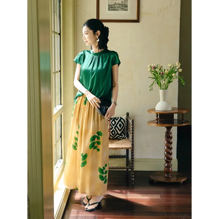 CHENSMCHEN 100桑蚕丝精致百搭半身裙女优雅气质裙子CSEQ4051YW