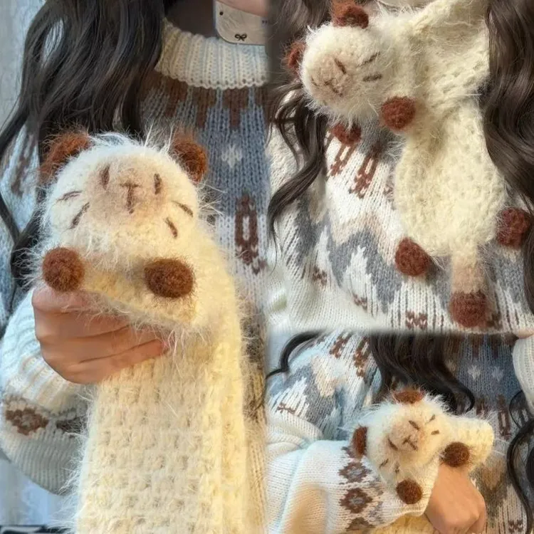 【冬季上新】手工雪花纱46%羊毛混纺暹罗猫猫围巾钩针围巾手工编织