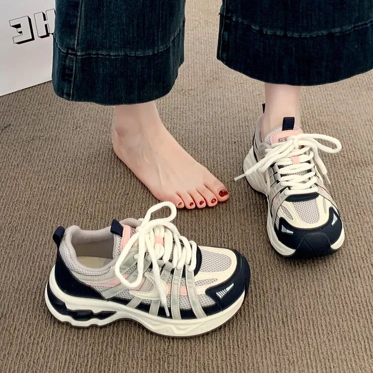 厚底老爹鞋女2025新款秋夏季透气网面增高复古百搭登山休闲运动鞋