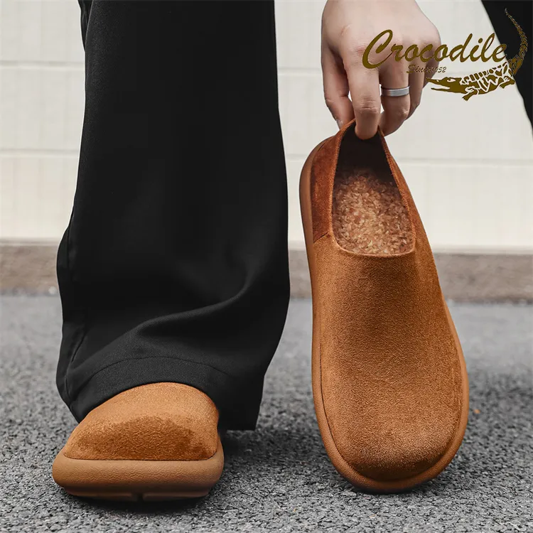 鳄鱼恤勃肯鞋男软底复古秋冬大头穆勒鞋包头拖鞋一脚蹬通勤懒人鞋