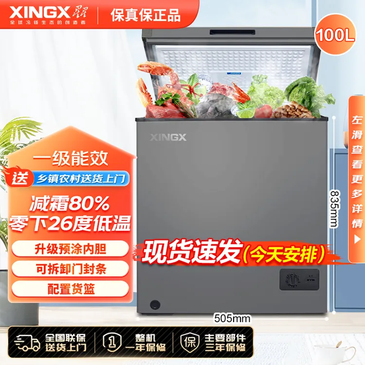 XINGX/星星冰柜100/150/200升家用小冰柜大容量小型冷冻冷藏冷柜