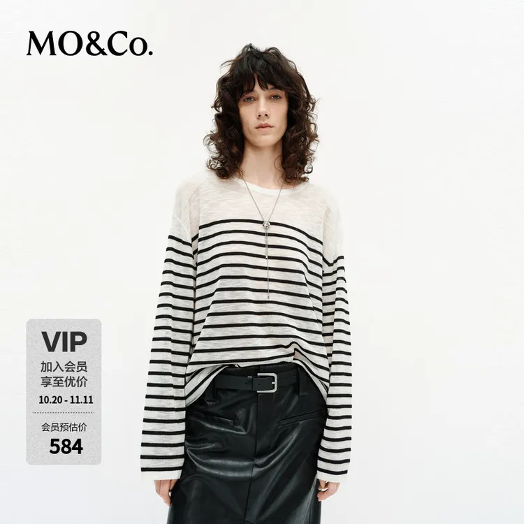 MOCO针织衫2025新品含绵羊毛条纹肌理感轻柔微透圆领MBE1SWTT04