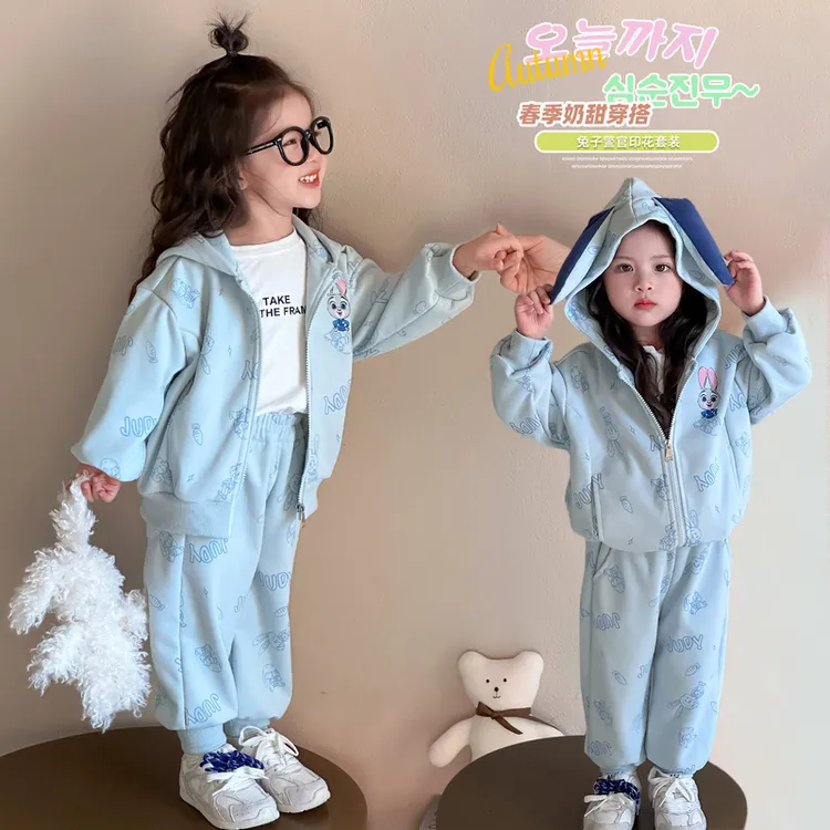 女童休闲套装2025新款儿童春装韩版洋气兔耳朵外套女宝春季两件套