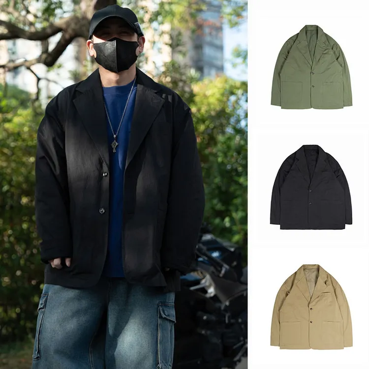 【卷袖穿更氛围感的西装】高街全精梳纯棉洗水落肩休闲西装西服6772