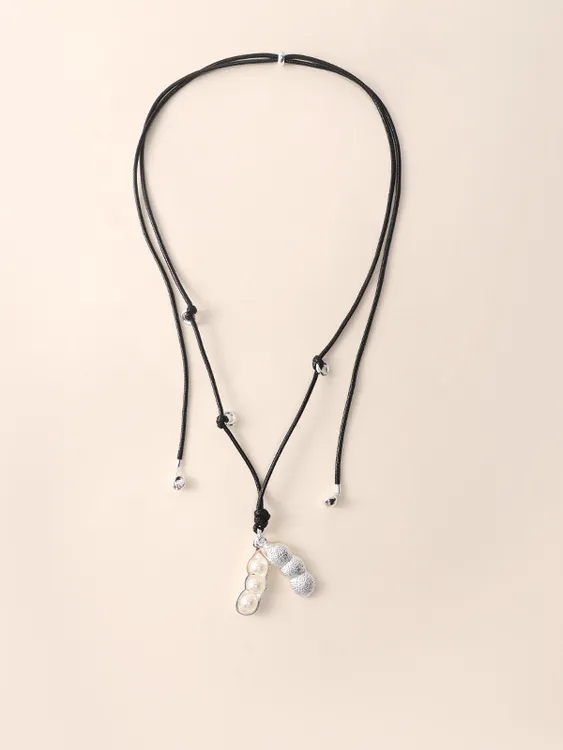 铜皮质项链 银色豌豆吊坠项链女长款百搭轻奢高级秋冬精致毛衣链