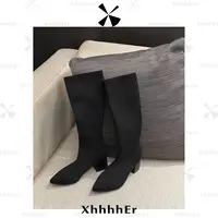 辛儿/小个子 高跟显瘦百搭黑色鞋增高弹力靴高筒瘦瘦靴袜XX1886