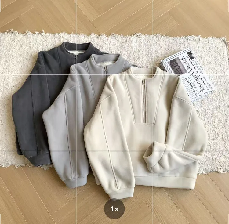 素心轻奢 2025冬奥粒绒半拉链圆领卫衣加厚简约宽松纯色上衣15108