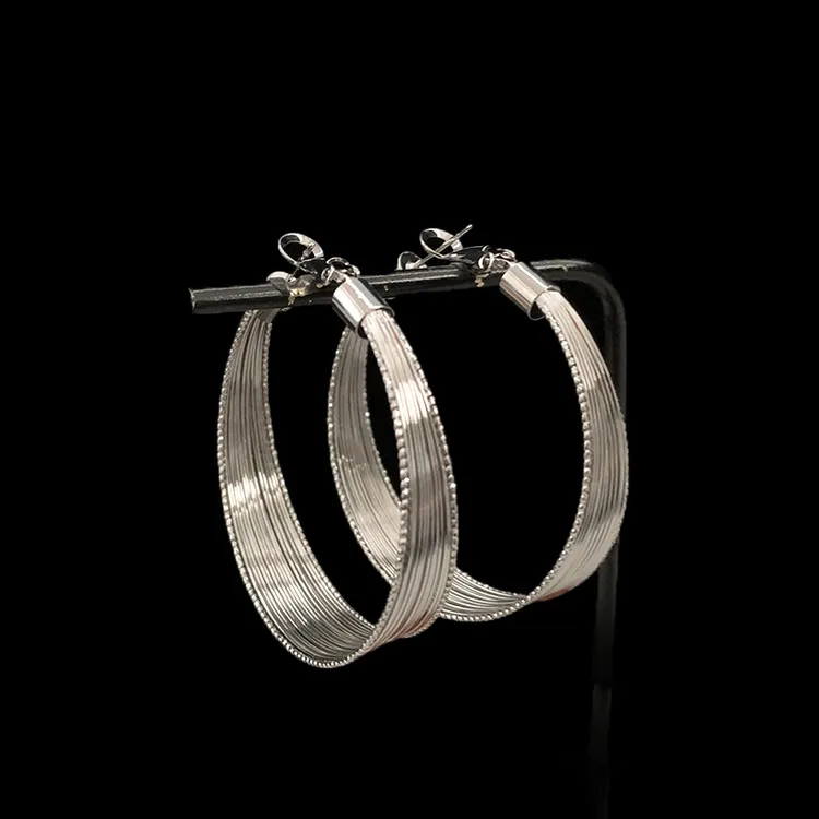 铜合金锆石耳饰 欧美金属冷淡风多层拉丝耳圈高级感气质夸张耳环