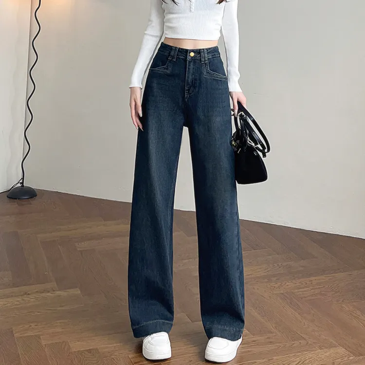 高腰穿搭直筒牛仔裤2025年秋冬加绒复古新款女款显瘦百搭拖地裤子