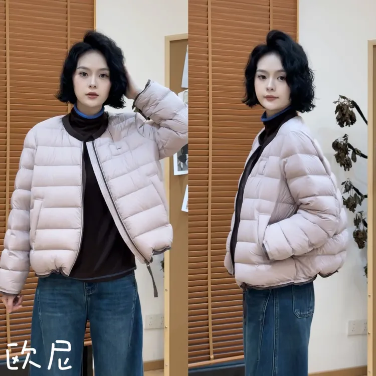 欧尼私服 2025冬季新款撞色拼接圆领羽绒服短款外套2510C6840