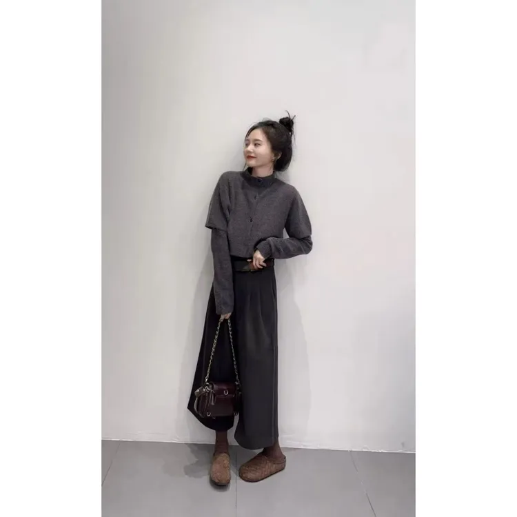 韩系设计感外搭披肩毛衣2025秋季新款长袖针织衫两件套百搭阔腿裤