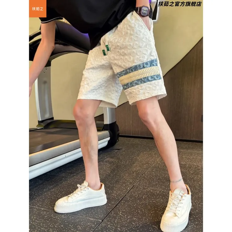 高级感男士条纹五分裤短裤休闲夏季潮流百搭中裤男外穿大裤衩男款