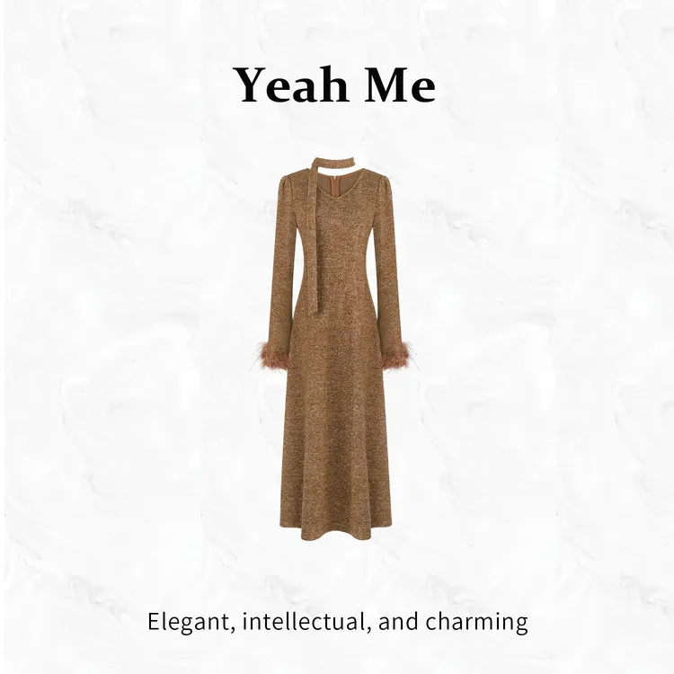 Yeah Me/也觅【云罗记】冬季新款高级感时尚气质百搭收腰连衣裙女