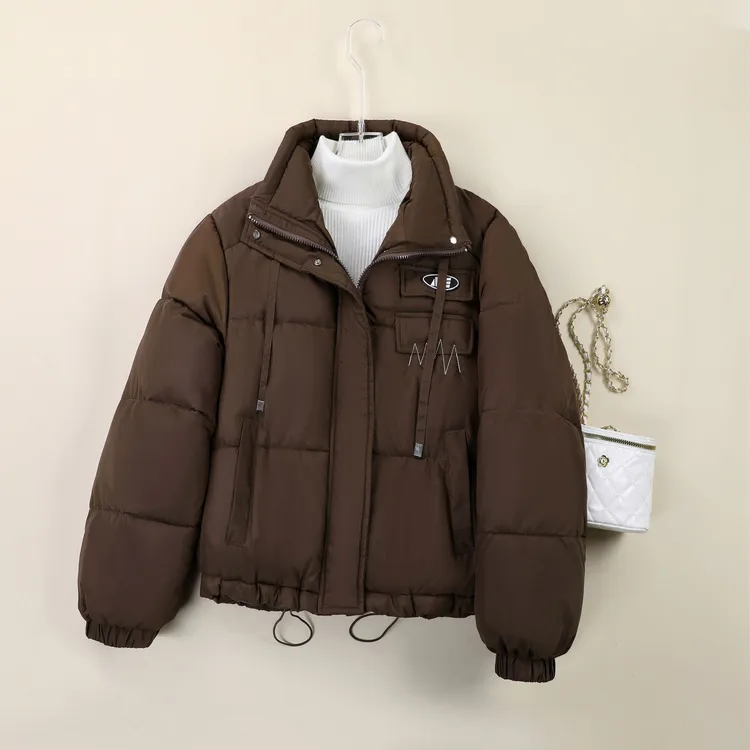 新款冬季棉服女短款修身显瘦小香风立领时尚休闲加厚下摆抽绳外套