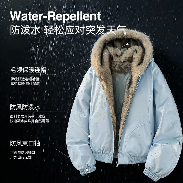 冬季新品座山雕连帽加绒防风保暖男士潮流棉服外套