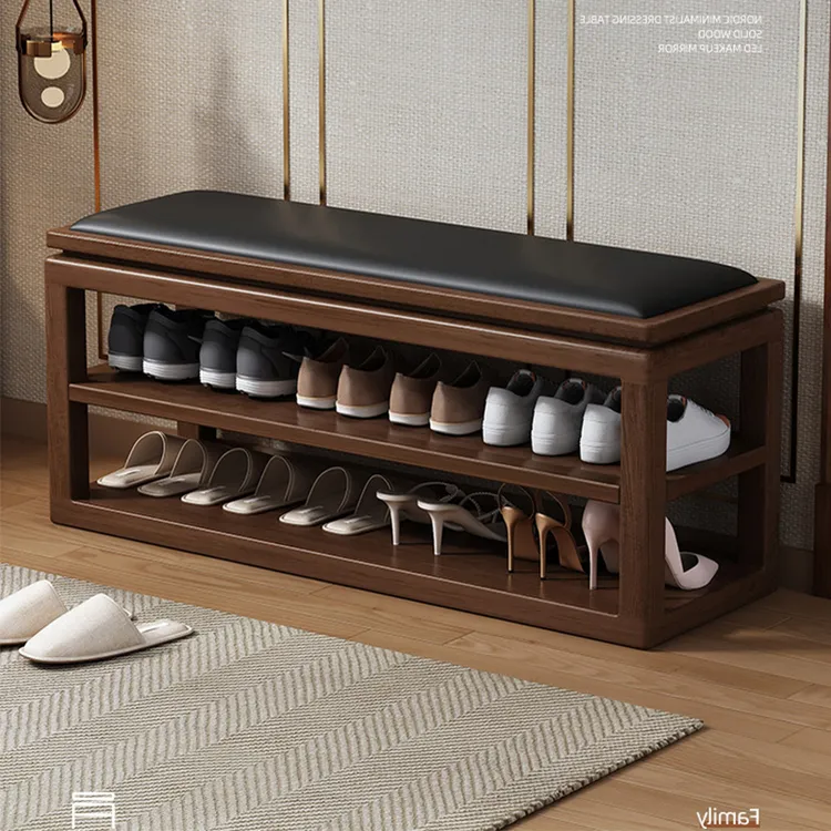 实木换鞋凳胡桃木家用门口入户门鞋柜坐凳一体新中式穿鞋凳鞋架