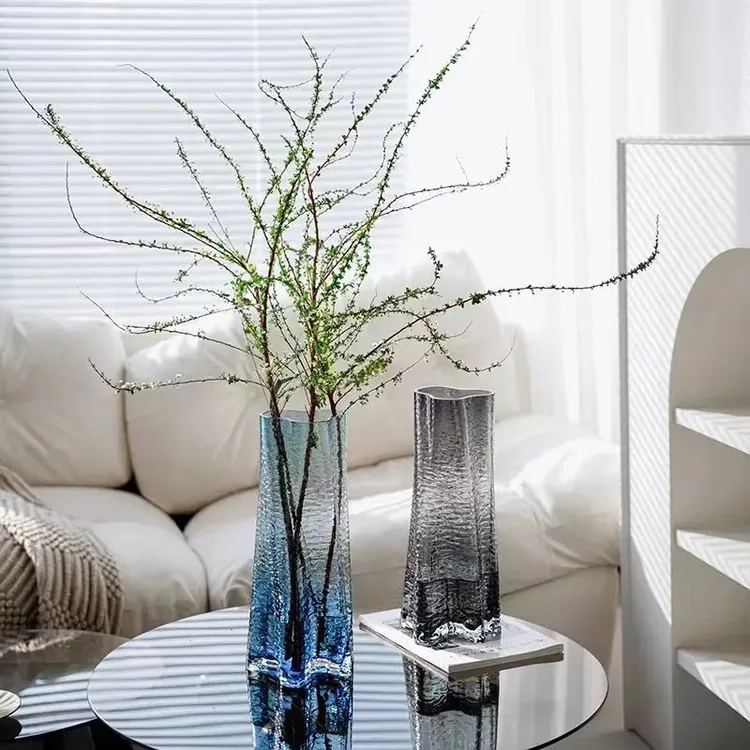 创意轻奢玻璃花瓶客厅插花摆件ins水养富贵客厅直筒玻璃水培花瓶