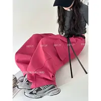 女童休闲纯棉裤子秋款2025新款多巴胺时尚百搭弯刀阔腿裤显瘦