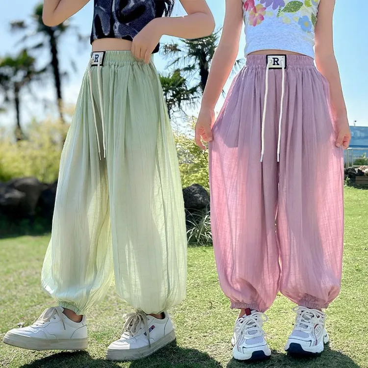 夏季女童薄款清凉2025新款宽松长裤冰丝儿童防蚊裤休闲夏装裤子