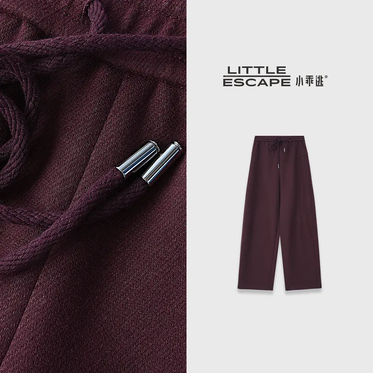 小乖逃时尚酒红色长裤显瘦四口袋竖条休闲裤后背圆弧长裤250953