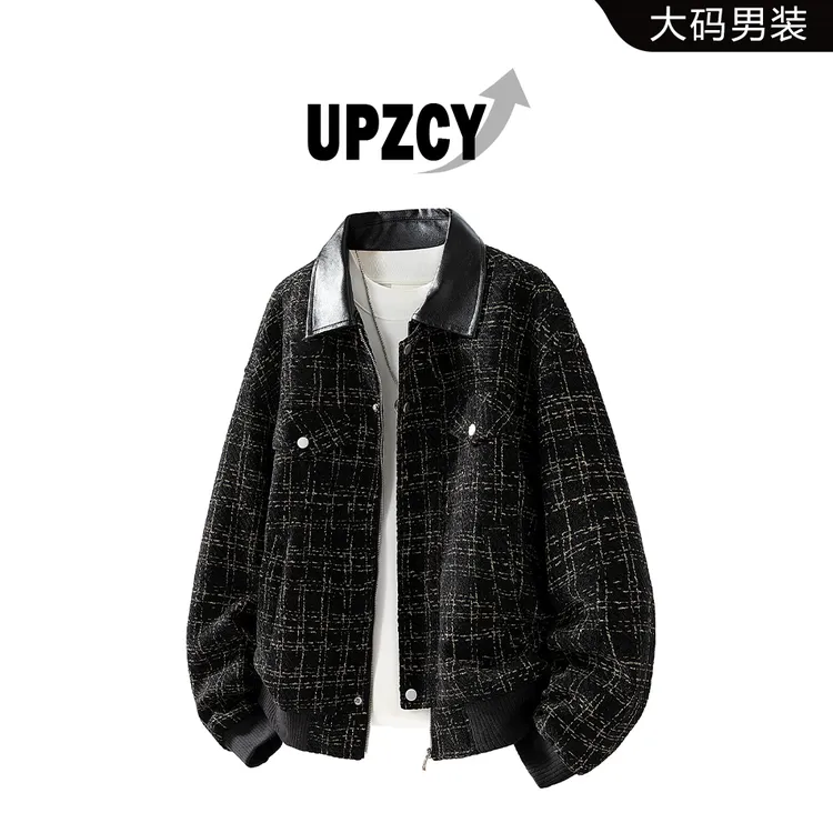 UPZCY男士大码小香风夹克外套秋季美式肌理感宽松潮流上衣外套