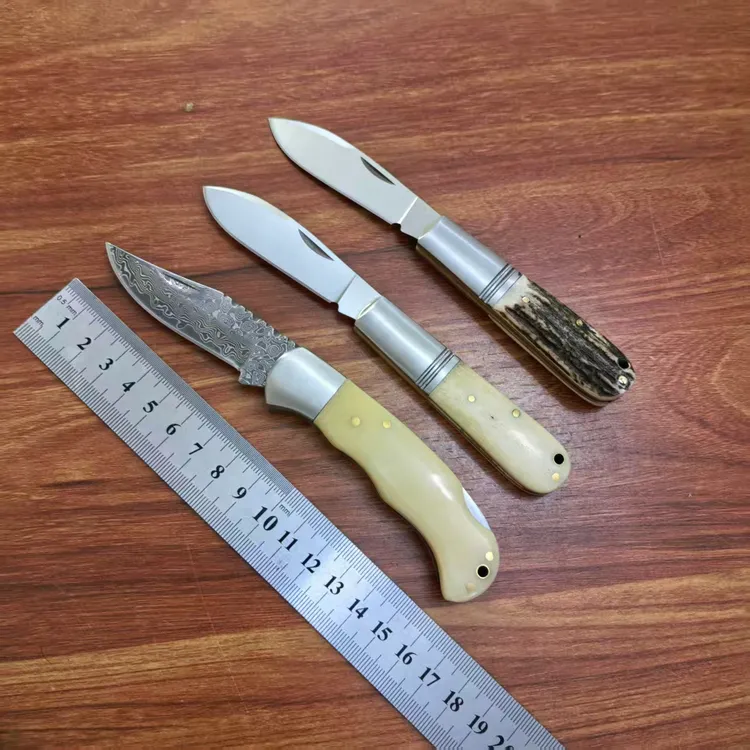 库存清货鹿角牛角柄D2钢材手把肉小刀手工折刀袋刀收藏把玩小刀
