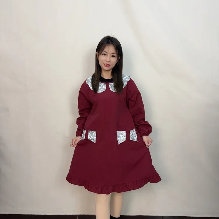 韩版洋气娃娃领罩衣围裙女防污防油厨房家用工作服加肥长袖围裙