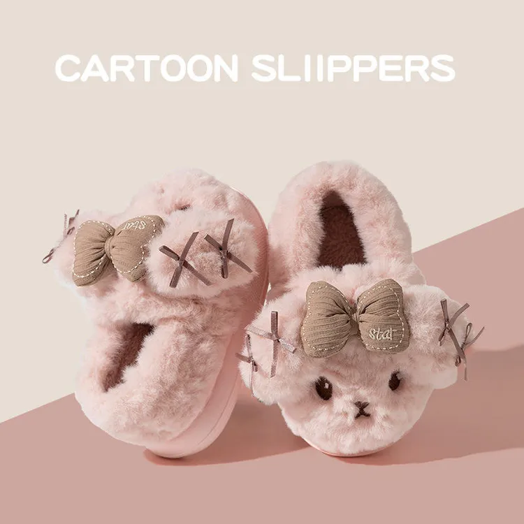 儿童棉拖鞋女孩冬季女大童包跟卡通可爱蝴蝶结居家室内棉鞋亲子款