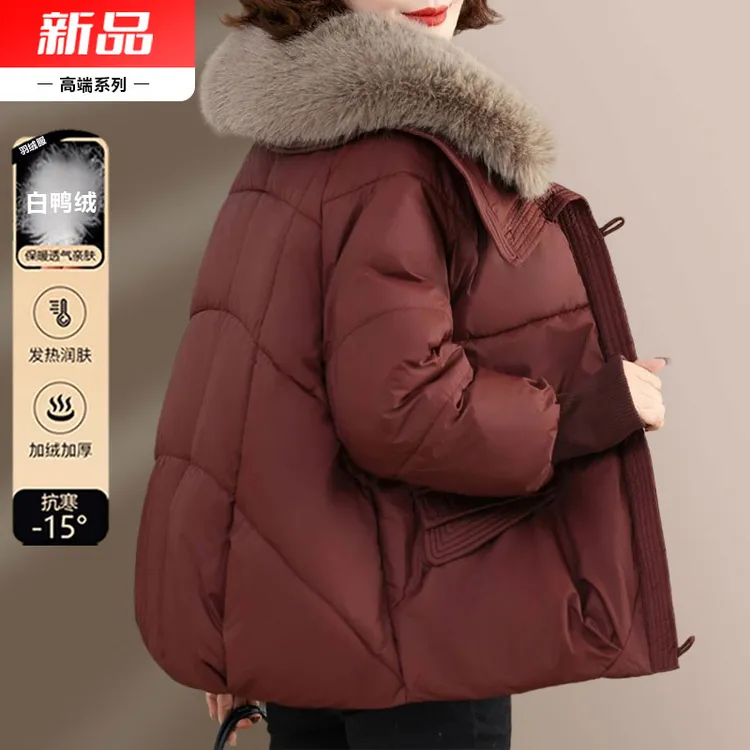 妈妈羽绒服女款冬装外套加厚棉服中老年女冬季新款大毛领气质棉袄