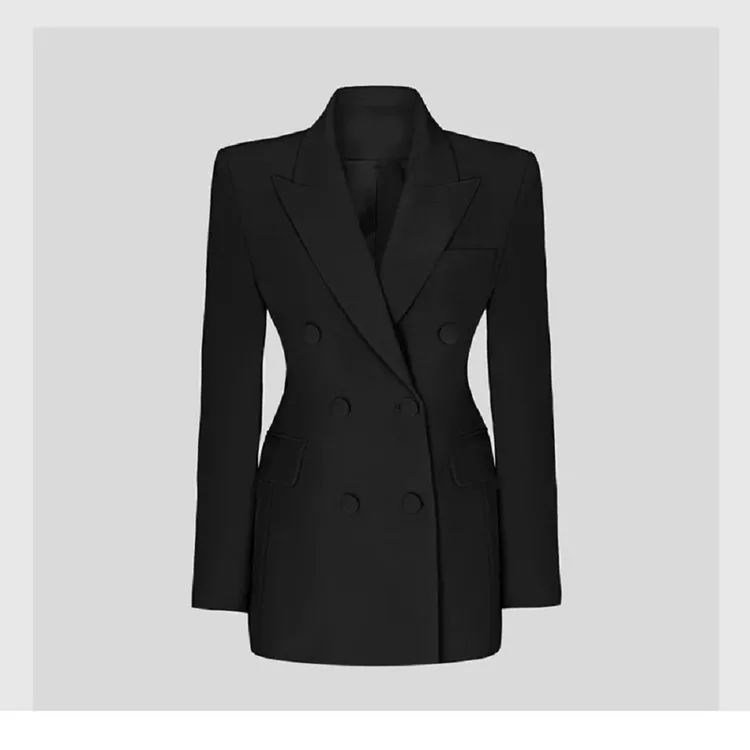 极简艺术美感黑色西装外套女2025新款高级蚂蚁腰女秋冬西装外套