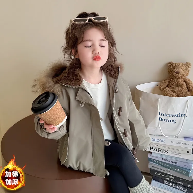 女童毛领派克服外套2岁3儿童冬季加厚棉服女宝宝冬装潮款保暖棉衣