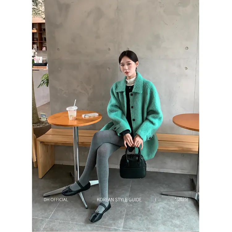 DH大花【绿松石大衣 coat】温柔气质秋冬高级感中长款宽松毛呢外套